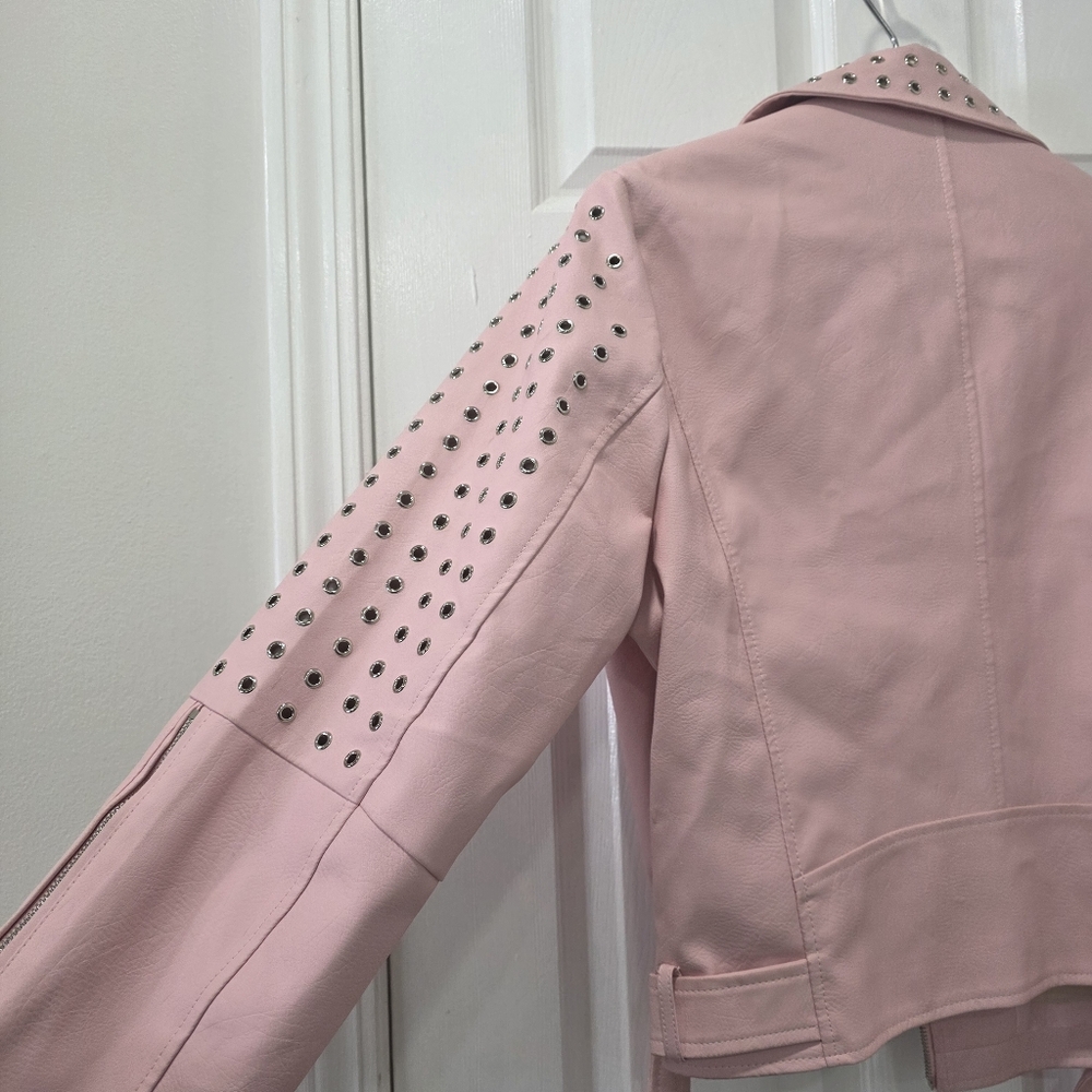 Azalea Wang Plus Rosalita Grommet Pink Faux Leather Moto Jacket Size 1X - Picture 11 of 17
